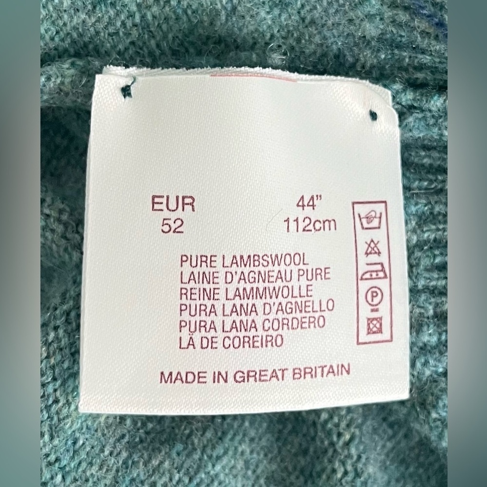 Alan Paine Green & Blue Argyle Lambswool Men's Sweater, XL - Picture 6 of 8
